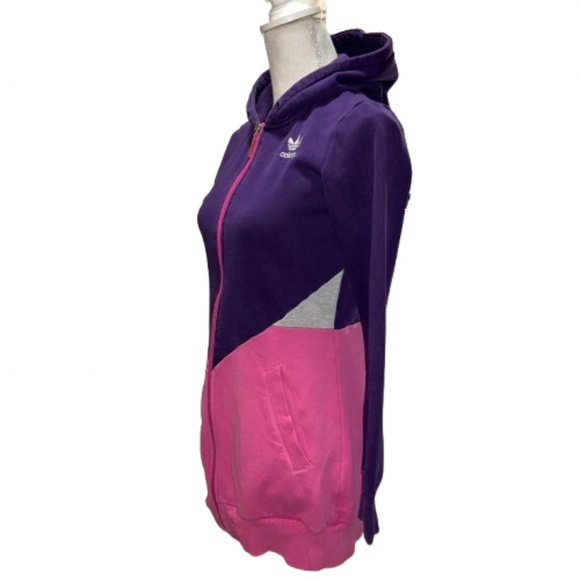 ADIDAS Hooded Sweatshirt Long Sleeved Womens pink and Purple color block - Picture 5 of 15